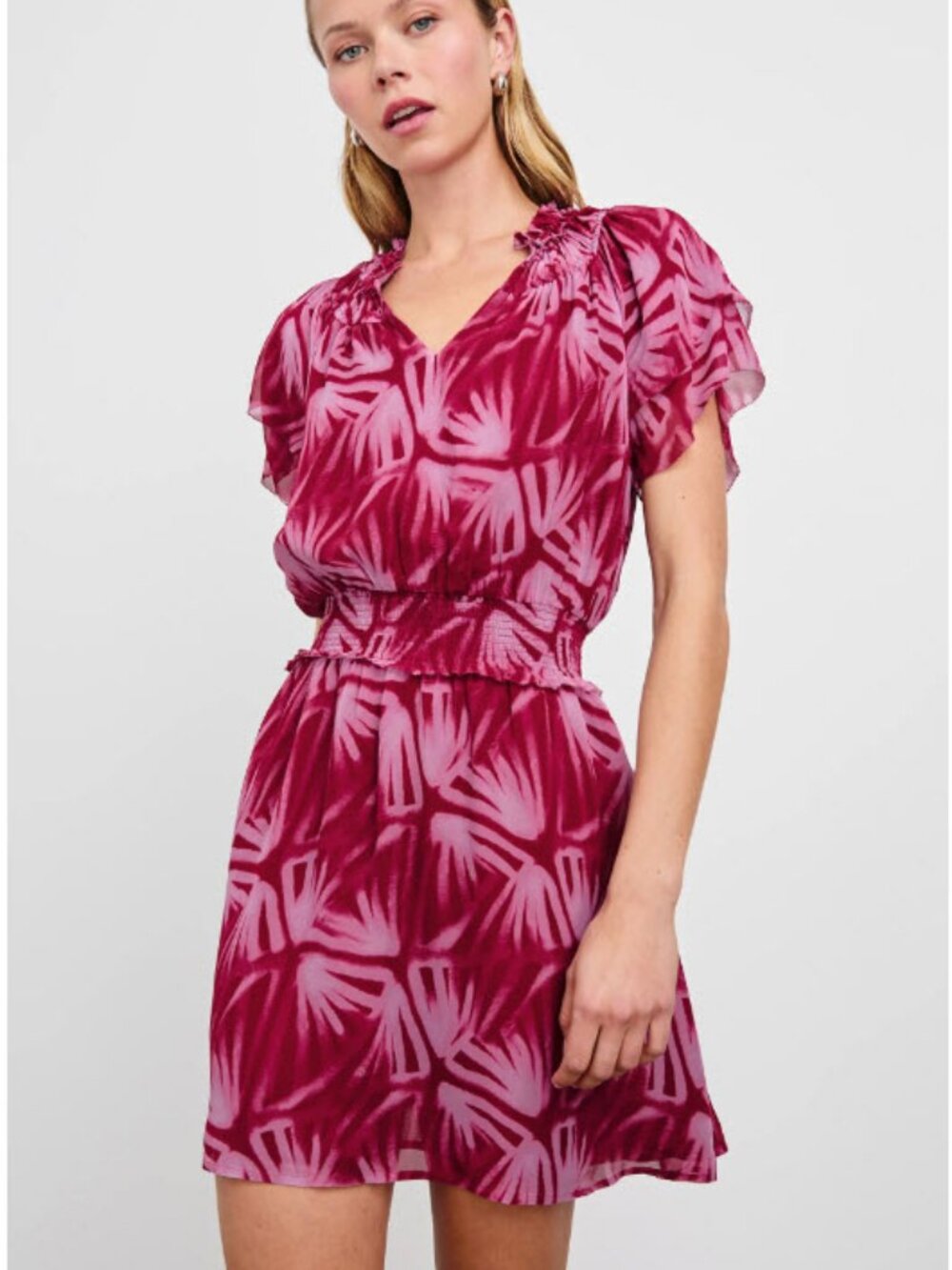 NWT Womens Rails Terrin Bahia (Item- 73) Red Pink Flowy Smock Waist Mini Dress L